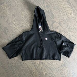 Champion Hoodie Cropped Reverse Weave Black Womens Medium New NWT